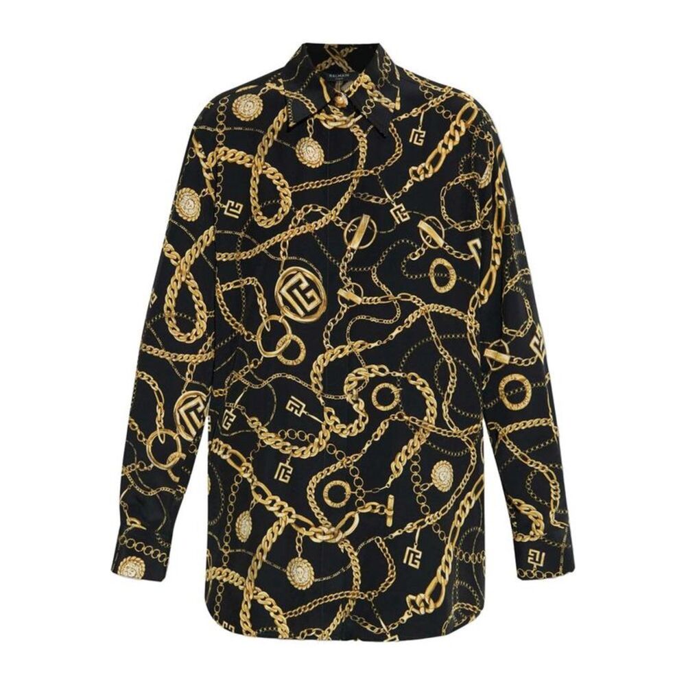 BALMAIN Women's Structured Tweed-Style Button-Front Shirt Women BLACK Shirts